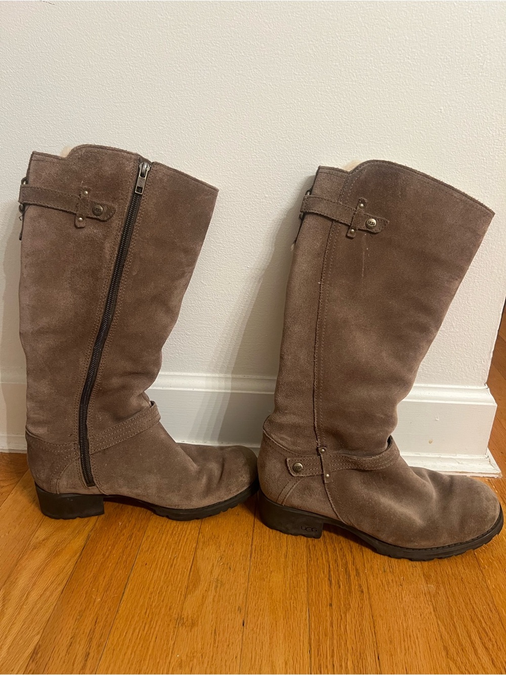 UGG Tall Suede Riding Boots in Brown Sherpa inside